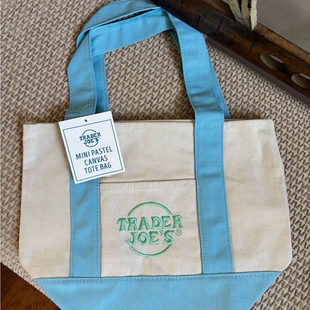 Trader Joe's Mini Pastel Canvas Tote Bag in LIGHT BLUE